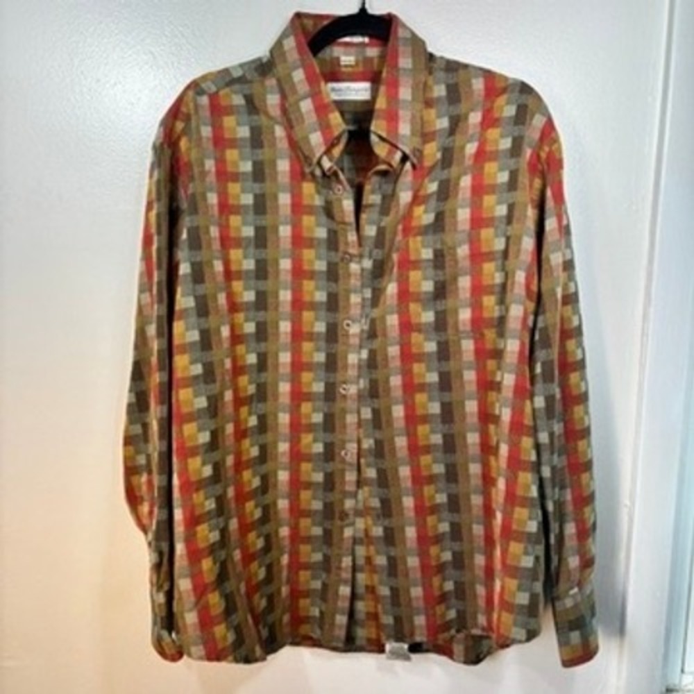 VTG 80s Norm Thompson Button Down Mens Sz XL‎ Multi Color Plaid Check Shirt